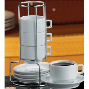 Harold Import Stackable Porcelain Demi Cup & Saucer Set