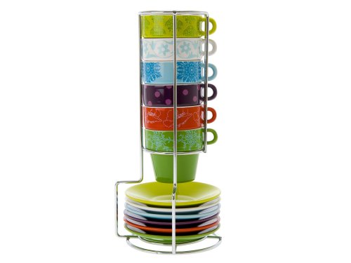 Present Time Fower Patchwork Ceramic Espresso-Cup Tower Set