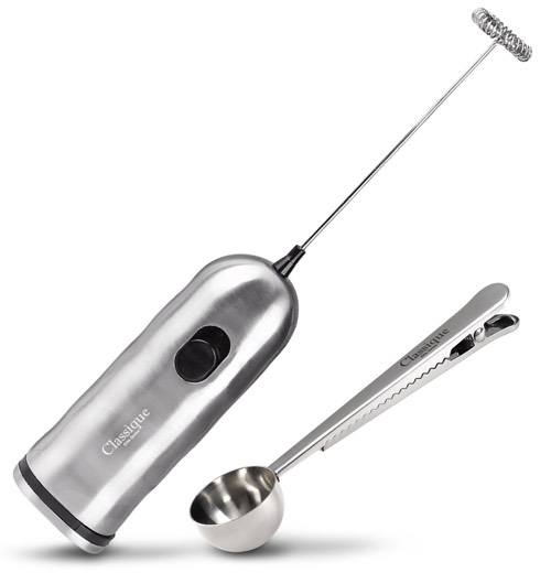 Classique Elite Series Electric Milk Frother & Whisk Beater with Coffee Spoon_Clip