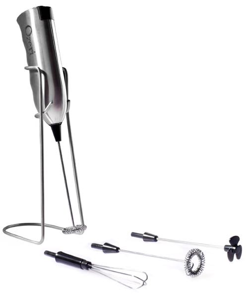 Ozeri Deluxe Milk Frother and Whisk in Stainless Steel with Stand and 4-Frothing Attachments